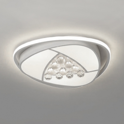 Modern Oval Flush Mount Lighting Acrylic Flush Light with Clear Crystal Decoration in White