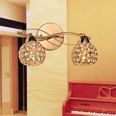 Orb Bathroom Sconce Lighting Clear Crystal 2 Lights Vintage Style Wall Light, H5.5