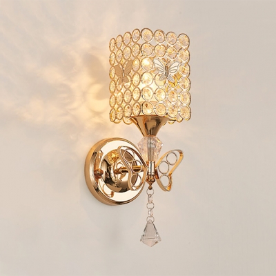 Rectangle Sconce Lighting for Bedroom Single Light Vintage Style Clear Crystal Wall Light Fixture