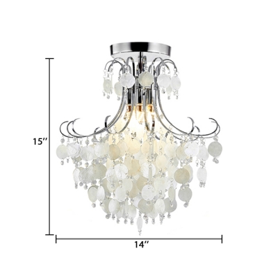 Shell Bedroom Flush Mount Contemporary Ceiling Light in Chrome with Clear Crystal Beads