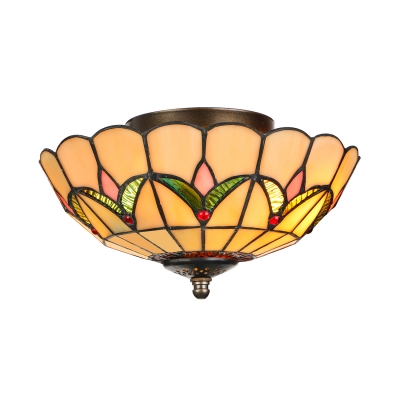 Tiffany Stained Glass Style Flush Mount Ceiling Light in Beige 9.84