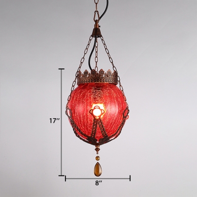 1 Light Globe Pendant Lamp Traditional Glass Ceiling Light Fixture with Crystal for Dining Room