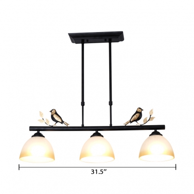 3 Lights Bowl Island Lighting Industrial Glass Light Fixtures with Rod and Bird Decoration in Black