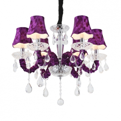 Dining Room Candle Chandelier Clear Crystal 6 Lights Traditional Purple Hanging Chandelier