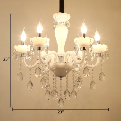 White Candle Chandelier 6 Lights Antique Clear Crystal Hanging Pendant with 19.5