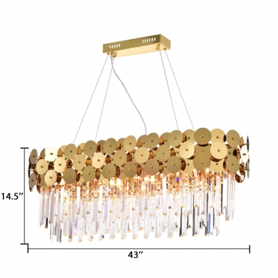 Modern Brass Chandelier with Rectangle and Clear Crystal 6/8 Lights Metal Chandelier Light