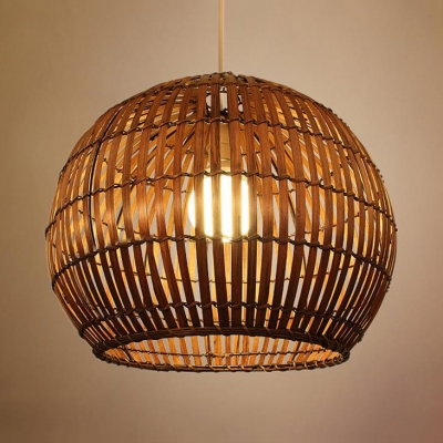 Beige/Brown Globe Hanging Lamp Pastoral Single Light Rattan Pendant Light for Hallway Corridor
