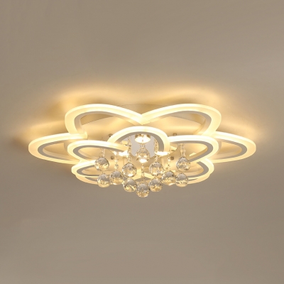 Acrylic Flower Flush Light Modern LED Ceiling Fixture with Clear Crystal in White for Dining Room