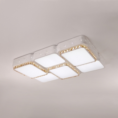 Acrylic Square/Rectangle Ceiling Fixture with Clear Crystal Modern LED Flush Light in White for Living Room