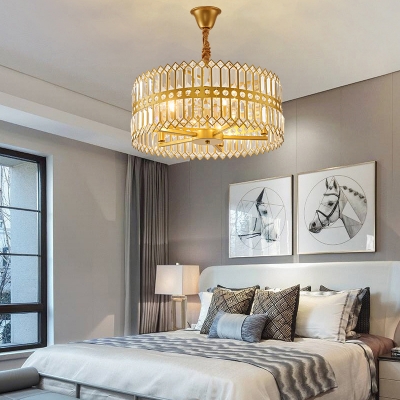 Adjustable Round Chandelier for Bedroom 3/4 Lights Modernism Pendant Lighting with Clear Crystal in Gold