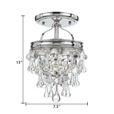 Antique Style Semi Flush Light One-Light Clear Crystal Ceiling Lighting Fixture, 13