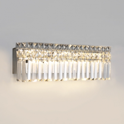 Bedroom Rectangular Wall Light Fixture Clear Crystal Vintage Style Sconce Lighting, White/Warm
