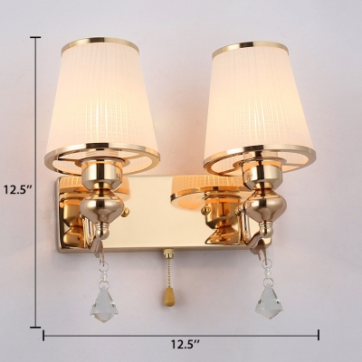Bucket Sconce Light with Clear Crystal for Bedroom 1/2 Lights Antique Style Frosted Glass Wall Mounted Lighting