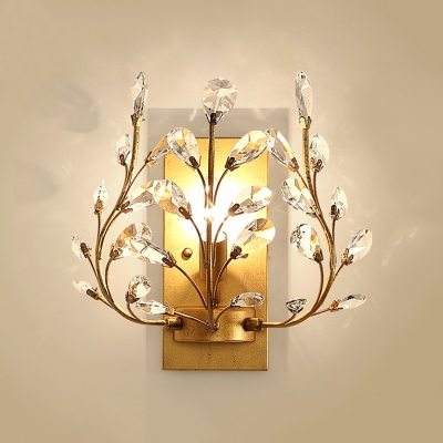 Candle Sconce Lighting for Bedroom One-Light Contemporary Metal Wall Mounted Light in Black/Gold with Clear Crystal