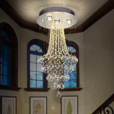 Chrome Round Canopy Ceiling Light 4/7/9 Lights Contemporary Clear Crystal Chandelier for Foyer