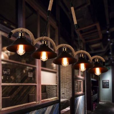 Cone Dining Room Island Lighting Metal 3/5 Lights Vintage Length Adjustable Light Fixtures with 29.5