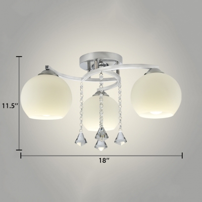 Contemporary Globe Semi-Flush Light 3/5 Lights Acrylic Ceiling Mount Light with Clear Crystal in White