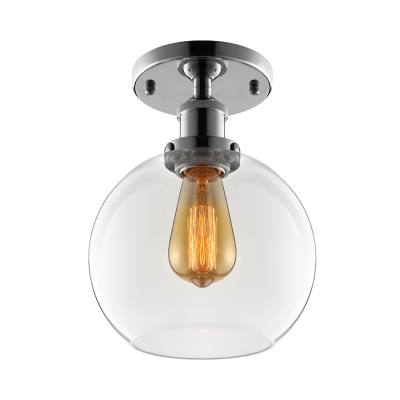 Industrial Flush Mount Ceiling Light with 8 Inch Wide Globe Clear Glass Shade in Sliver Finish