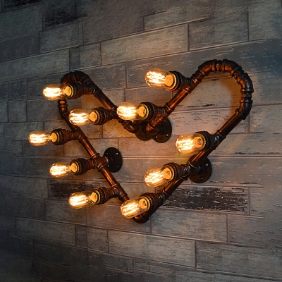Industrial Heart Shape Wall Light 2/10 Lights Metal Sconce Wall Light in Bronze for Foyer