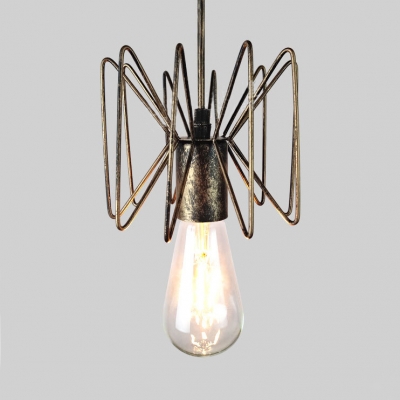 Industrial Wire Frame Pendant Lamp Height Adjustable Single Light Metal Overhead Lighting in Gold