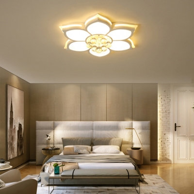 Living Room LED Flush Light Acrylic Modern White Flush Ceiling Light with Clear Crystal Ball