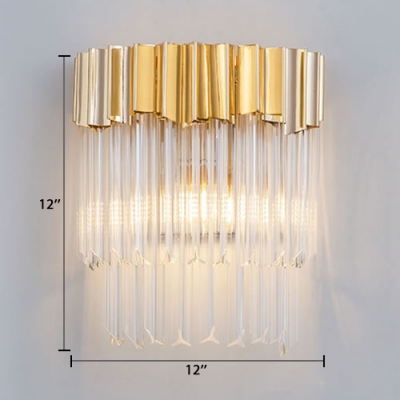 Modern Drum Wall Lamp 1/3/4 Lights Clear Crystal Sconce Light in Gold for Bathroom
