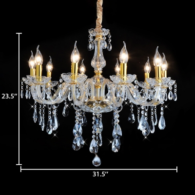 Modern Height Adjustable Candle Chandelier 3/4/5/6/8/10 Lights Clear Crystal Light Fixture in Brass