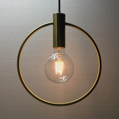 Open Bulb Hanging Light with Brass Ring Bedroom Single Modernism Metal Pendant Light