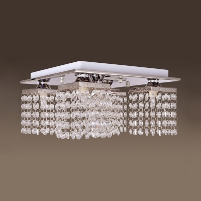 Rectangle Shape Semi Flush Mount Lighting 4 Lights Modern Clear Crystal Ceiling Light Fixture, H8