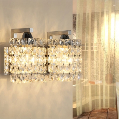 Rectangle Wall Light Fixture for Bedroom 2 Lights Vintage Style Clear Crystal Sconce Lighting