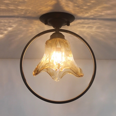 Ring Bedroom Ceiling Light 1 Light Frosted Glass Shade Vintage Semi Flush Mount