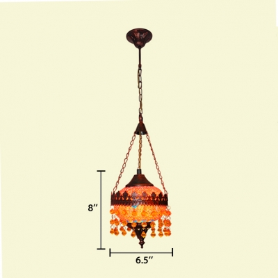 Rustic Rust Pendant Light Fixture with Orb 1/3 Lights Metal Hanging Lighting with Pink and Yellow Crystal for Living Room