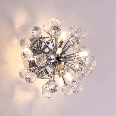 Sputnik LED Ceiling Light with Clear/Amber Crystal Ball Mid Century Modern Flush Mount in Polished Chrome