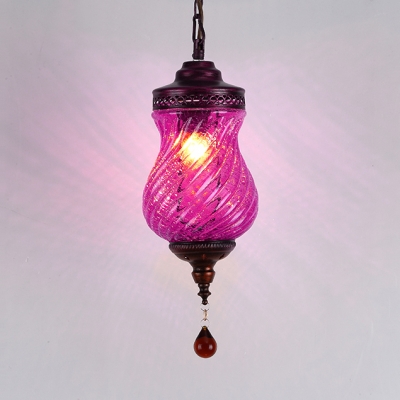 Vase Shape Bedroom Pendant Lighting Swirl Glass 1 Light Vintage Hanging Lamp with Crystal