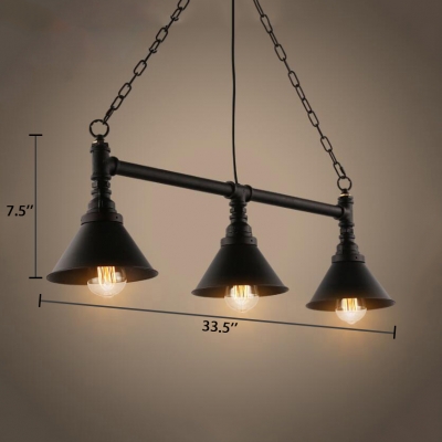 Vintage Cone Island Lamps Metal 3 Lights Black Length Adjustable Pendant Lights with 39