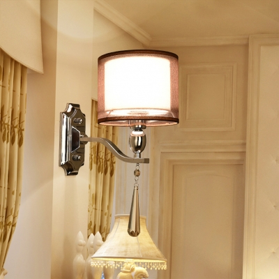 White Fabric Cylinder Sconce Light with Clear Crystal 1 Light Contemporary Style Wall Lighting, L:6in W:10in H:14in