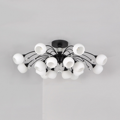 White Glass Globe Semi Flush Light with Clear Crystal 8/10/16 Lights Modernism Ceiling Light