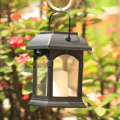 1/2 Pack Yard Lantern Landscape Lighting Plastic Antique Waterproof Solar Hanging Light in Black