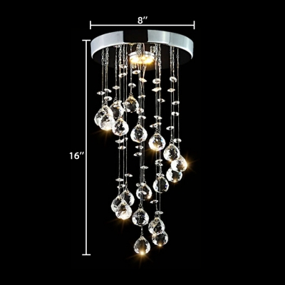 1 Light Spiral Chandelier Contemporary Clear Crystal Flush Mount Light in Chrome