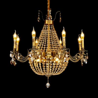 Amber Crystal Empire Chandelier with Candle 6/9/12 Lights Vintage Pendant Light for Living Room
