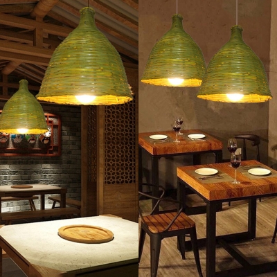 Bamboo Bell Pendant Light 1 Light Pastoral Handmade Hanging Ceiling