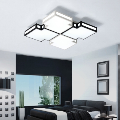 Bedroom Square Ceiling Pendant Acrylic Contemporary Black and Gold Flush Ceiling Light