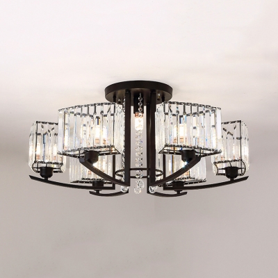 Black Rectangular Semi-flush Mount 5/7/12/16 Lights Modern Metal Light Fixtures for Living Room