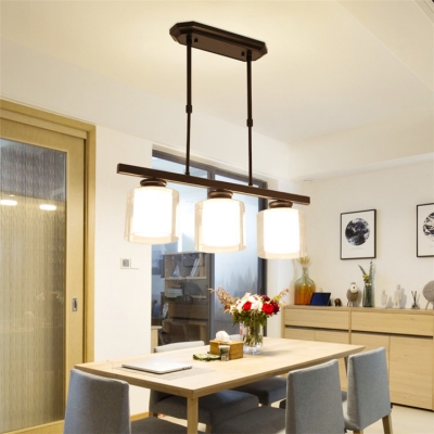 Black/Silver Cylinder Island Lamps 3/4 Lights Modern Metal and Glass Island Pendants for Kitchen