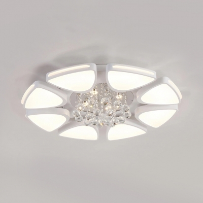 Bloom LED Light Fixture Contemporary Acrylic Flush Mount Light with Clear Crystal Ball in White