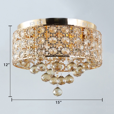 Clear/Amber Crystal Ceiling Lighting for Bedroom 4-Light Antique Style Flush Mount Light Fixture, H12