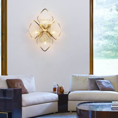 Contemporary Diamond Wall Light Clear Crystal 1/4 Lights Gold/Chrome Sconce for Bedroom