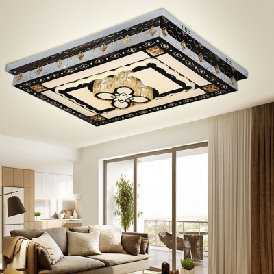 Contemporary Rectangle Ceiling Fixture Crystal Chrome LED Flush Light for Dining Room