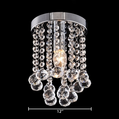 Dining Room Cylinder Ceiling Light  Clear Crystal Contemporary Nickel Chandelier