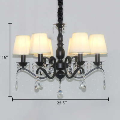 Fabric Tapered Shade Chandelier Light with Clear Crystal 3/5/6 Lights Classic Pendant Light in Black